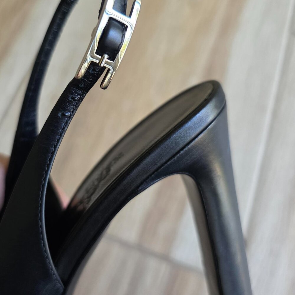 Hermes H Logo Black Leather Slingback Shoes Eur. 35 & Box - Picture 7 of 16